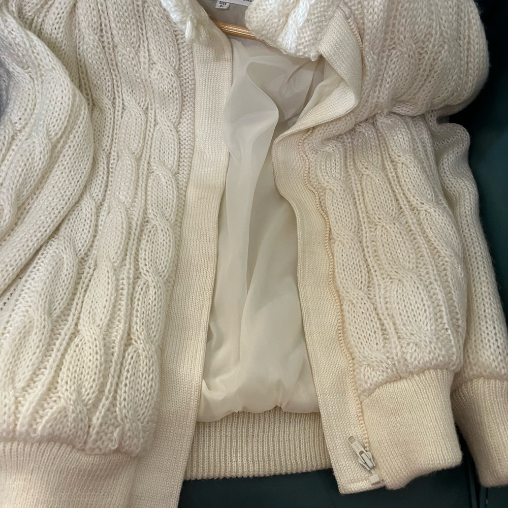 Cream Bomber Jacket with Textured Design